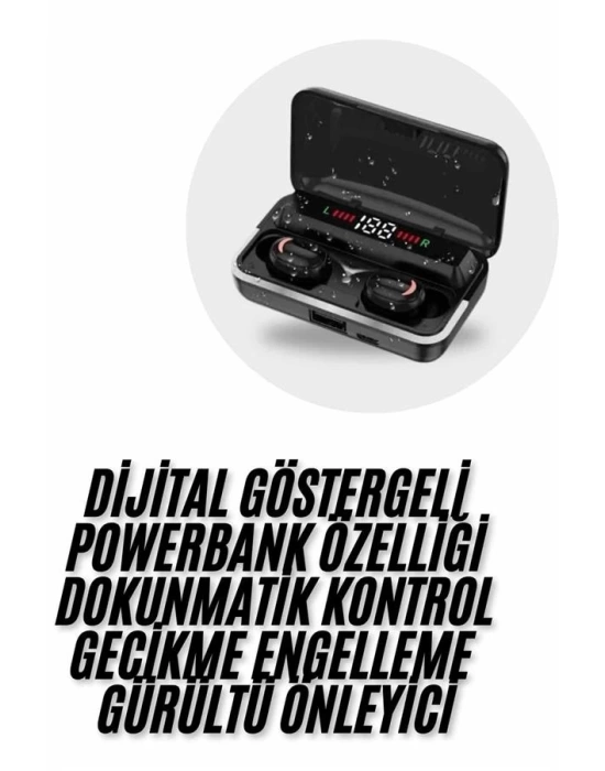 Bluetooth Kulaklık Dijital Şarj Göstergeli Powerbankli Bass Özellikli Kablosuz Kulakiçi 5.1 Mikrofonlu