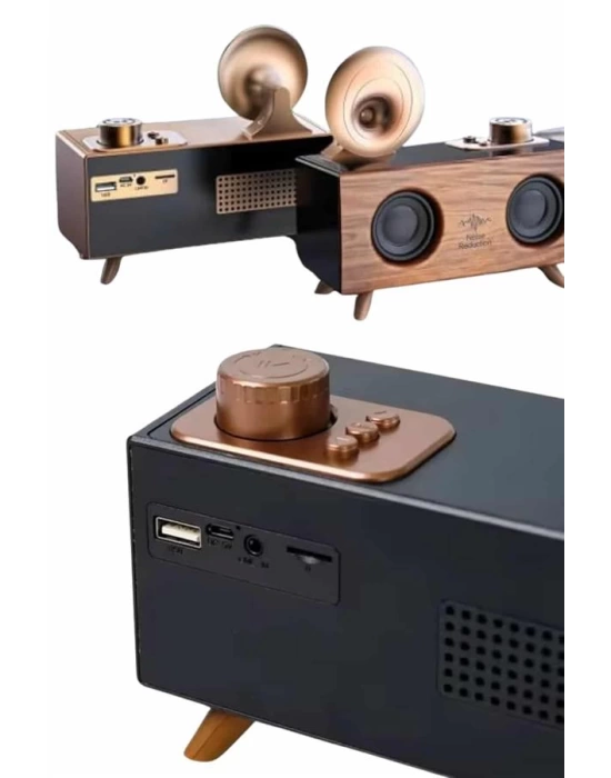 Bluetooth Nostalji Speaker Radyo Gramofon Ahşap Renk Vintage