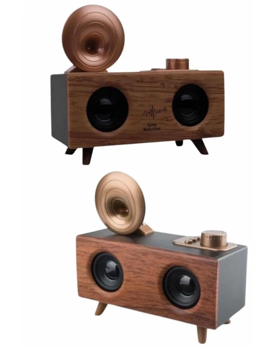 Bluetooth Nostalji Speaker Radyo Gramofon Ahşap Renk Vintage