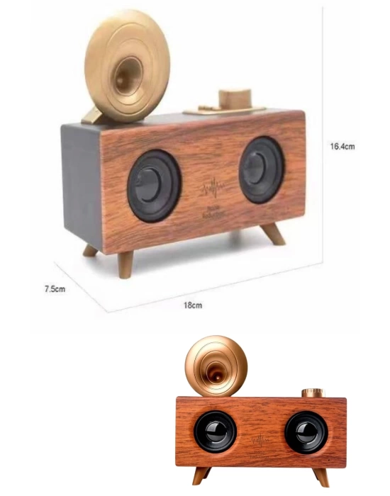 Bluetooth Nostalji Speaker Radyo Gramofon Ahşap Renk Vintage