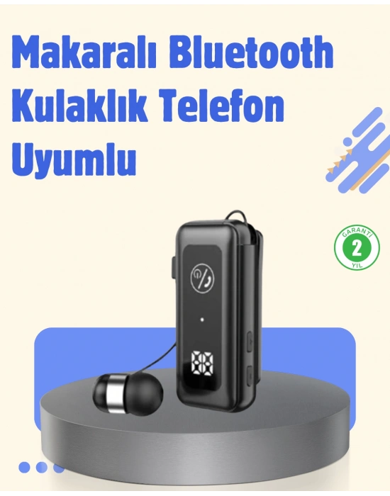 Bluetooth 5.2 Kablolu Makaralı Kulaklık | Dijital Ekran ve Titreşimli Bildirim