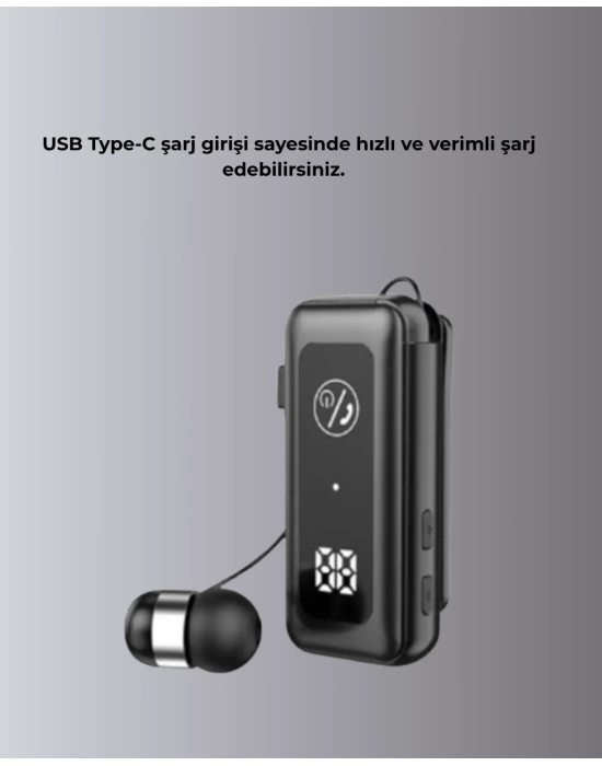 Bluetooth 5.2 Kablolu Makaralı Kulaklık | Dijital Ekran ve Titreşimli Bildirim