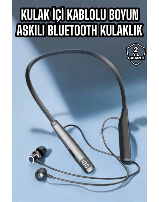 Boyun Askılı Bluetooth Kulaklık Uzun Şarj Süreli Dijital Göstergeli Kablolu