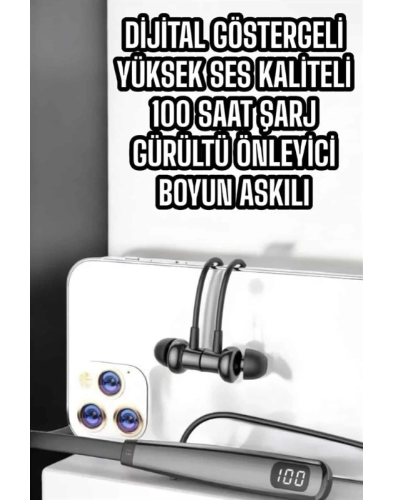 Boyun Askılı Bluetooth Kulaklık Uzun Şarj Süreli Dijital Göstergeli Kablolu