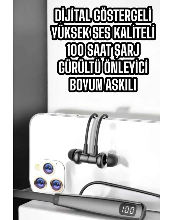 Boyun Askılı Bluetooth Kulaklık Uzun Şarj Süreli Dijital Göstergeli Kablolu