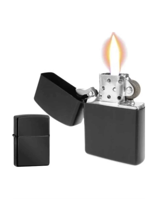 Çakmak Parlak Siyah Zippo Benzinli Çakmak Cep Boy Doldurulabilir