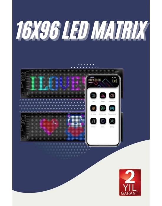 Cama Yapışan En Büyük Boy 16X96 Telefon Kontrollü Led Ekran Digital Araba Yazısı