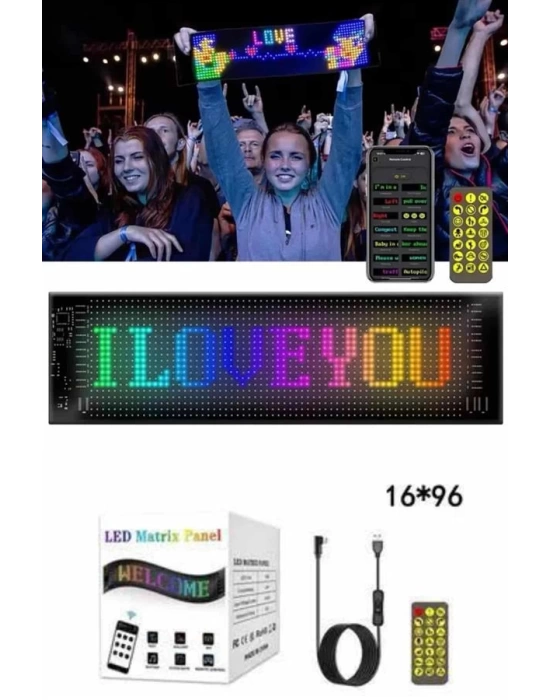 Cama Yapışan En Büyük Boy 16X96 Telefon Kontrollü Led Ekran Digital Araba Yazısı