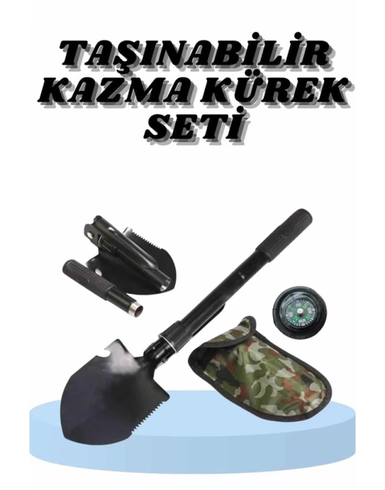 Çelik Katlanır Fonksiyonel Kamp Kazma Kürek Ve Kesme Aleti Seti Küçük Kazma Kürek Seti