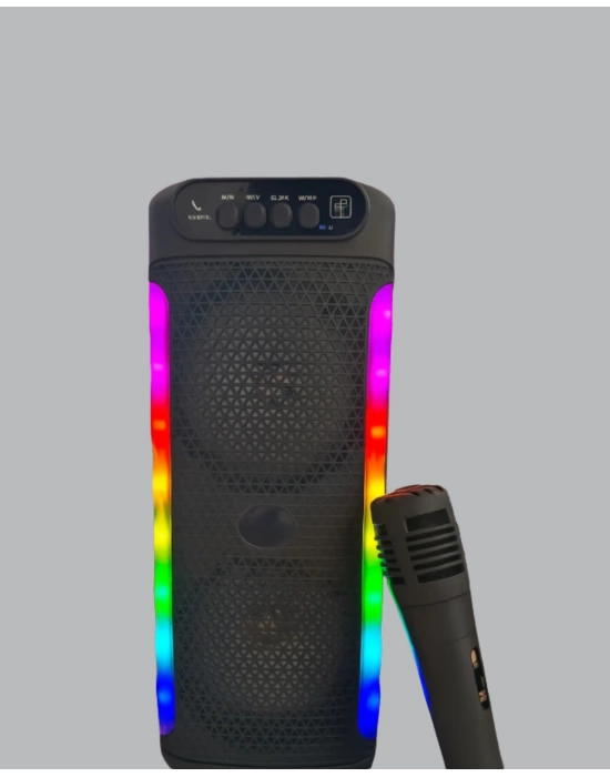 Çift 4 inç Hoparlörlü RGB Işıklı Bluetooth Ses Sistemi
