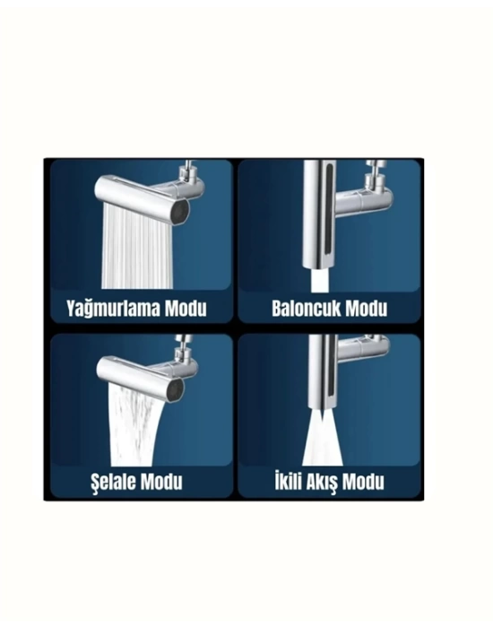 Çok Fonksiyonlu Musluk Başlığı | 4 Su Modu | Geniş Uyumlu Adaptör Seti | Mutfak ve Banyo Uyumlu