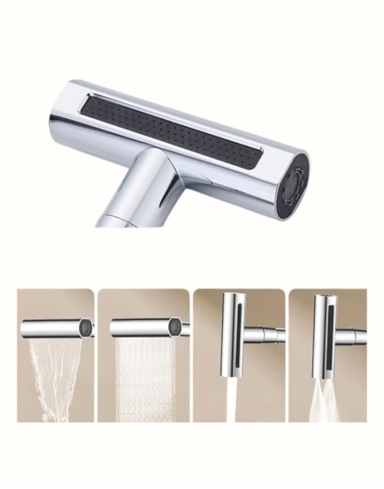 Çok Fonksiyonlu Musluk Başlığı | 4 Su Modu | Geniş Uyumlu Adaptör Seti | Mutfak ve Banyo Uyumlu