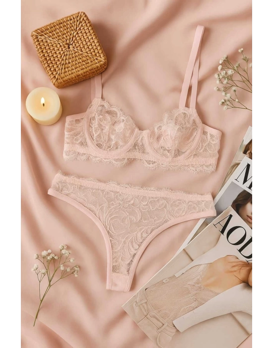 Dantel Detaylı Soft Pembe Bralet Külot Takımı - Şık ve Zarif Tasarım