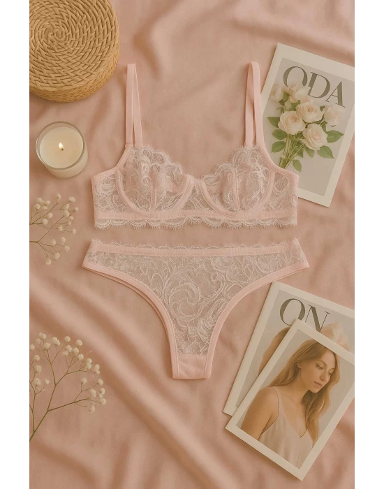 Dantel Detaylı Soft Pembe Bralet Külot Takımı - Şık ve Zarif Tasarım