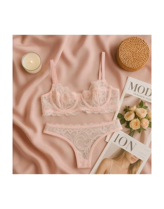 Dantel Detaylı Soft Pembe Bralet Külot Takımı - Şık ve Zarif Tasarım
