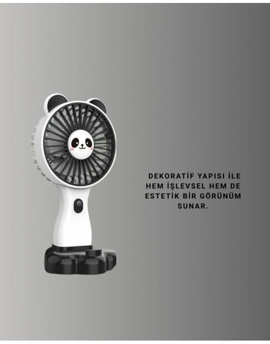Dekoratif Panda Tasarımlı Küçük Boy Fan