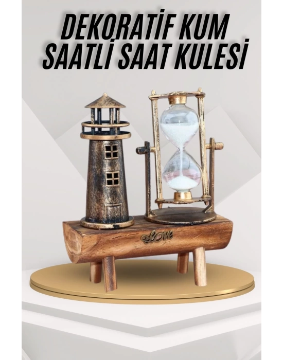 Deniz Feneri Kum Saati Ahşap Görünümlü Vintage Tarz Biblo
