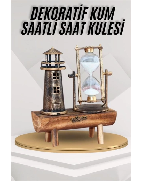Deniz Feneri Kum Saati Ahşap Görünümlü Vintage Tarz Biblo