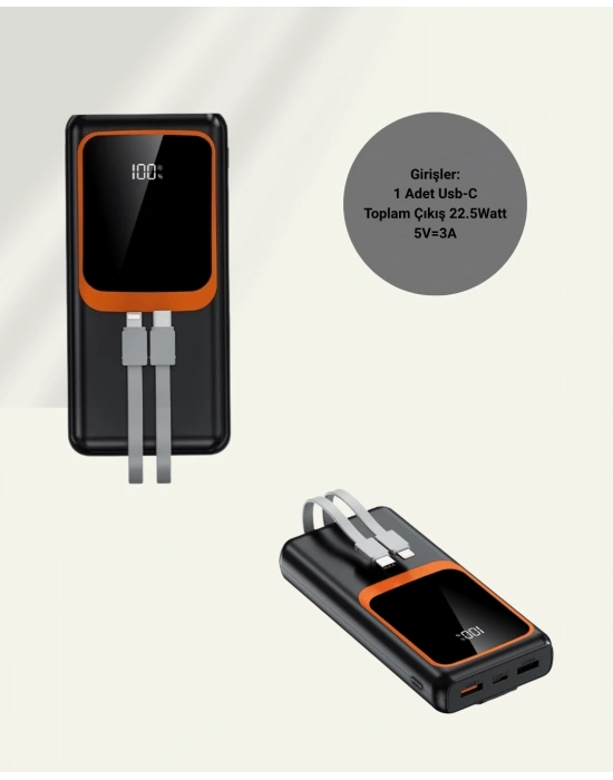 Dijital Ekranlı 20.000 mAh Powerbank | 22.5W Hızlı Şarj + Çoklu Bağlantı Seçeneği