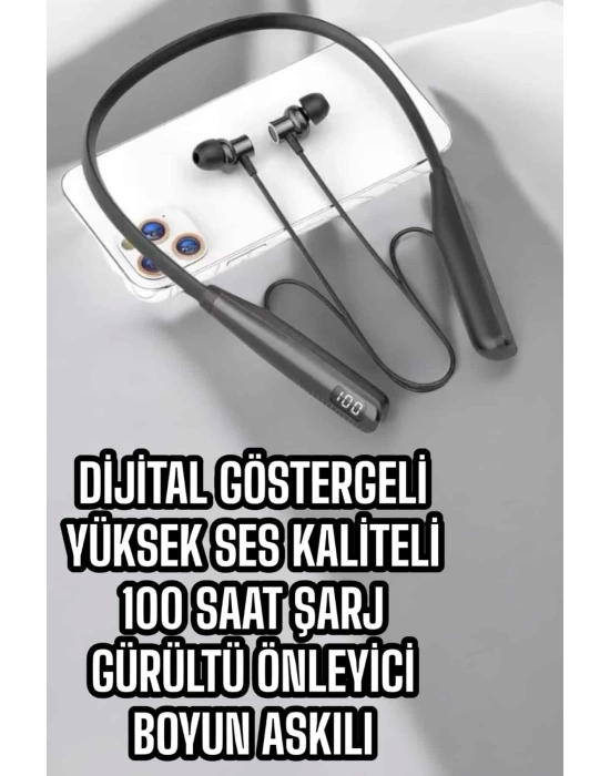 Dijital Göstergeli Kulak İçi Kablosuz Bluetooth Kulaklık Boyun Bantlı