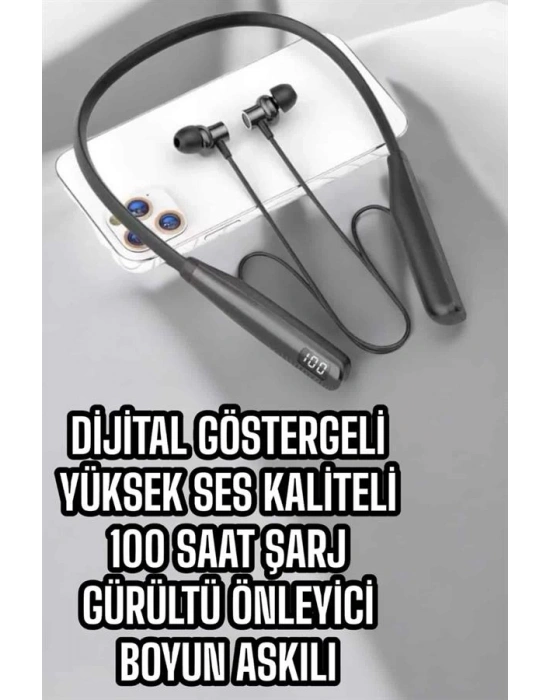 Dijital Göstergeli Kulak İçi Kablosuz Bluetooth Kulaklık Boyun Bantlı