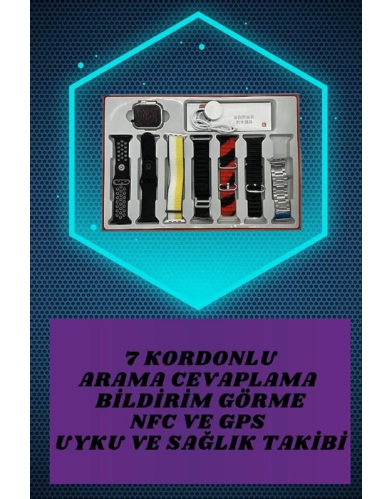 Dijital Göstergeli Kulaklık ve 7 Kordonlu Akıllı Saat Android ve İOS Uyumlu Uyku Takibi Sesli Görüşme