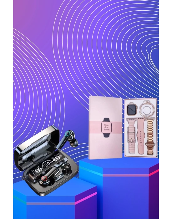 Dijital Göstergeli Powerbank Bluetooth Kulaklık ve Yeni Nesil Amoled Ekran Akıllı Saat