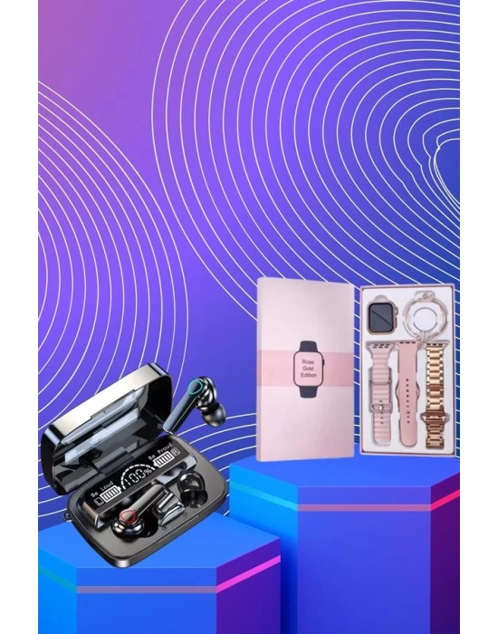 Dijital Göstergeli Powerbank Bluetooth Kulaklık ve Yeni Nesil Amoled Ekran Akıllı Saat