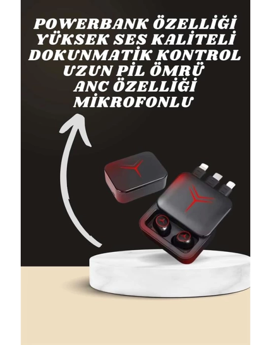 Dijital Göstergeli Powerbank Kablosuz Kulaklık ve 7 Kordonlu Yeni Nesil Akıllı Saat Dokunmatik Kontrol