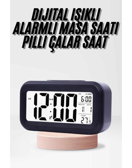 Dijital Işıklı Alarmlı Çalışma Masası Ekran Pilli Çalar Saat