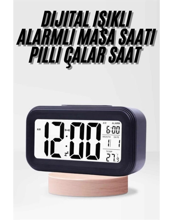 Dijital Işıklı Alarmlı Çalışma Masası Ekran Pilli Çalar Saat