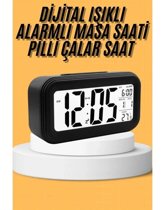 Dijital Masa Saati Takvim Çalar Saat Alarmlı Işıklı Led Ekran Pilli