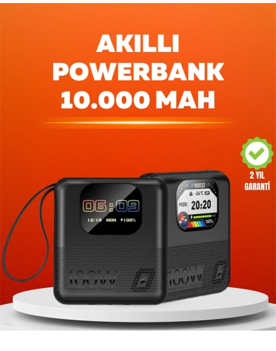 Dokunmatik Ekranlı 10.000 mAh Powerbank Saat Hoparlör Cihaz