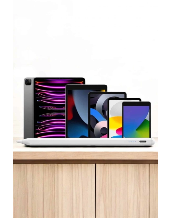 Dokunmatik Kalem Beyaz Şarjlı Yedek Uçlu Android ve İOS Uyumlu