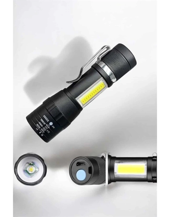 El Feneri Led USB Şarjlı Zoom Mini Led Işık Acil Durum Feneri