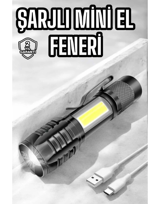 El Feneri Led USB Şarjlı Zoom Mini Led Işık Acil Durum Feneri