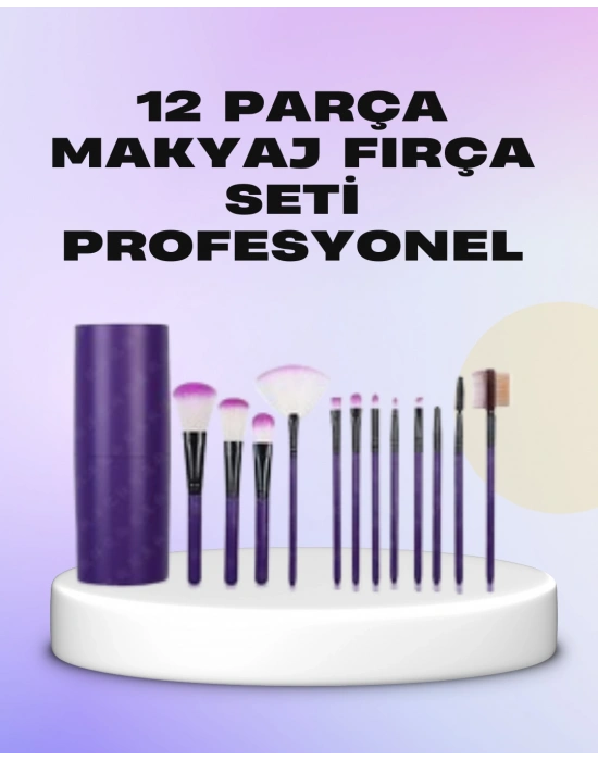 Ergonomik Saplı Fiber Kıllı 12li Makyaj Fırça Takımı Göz ve Ten Makyajı İçin Uygun
