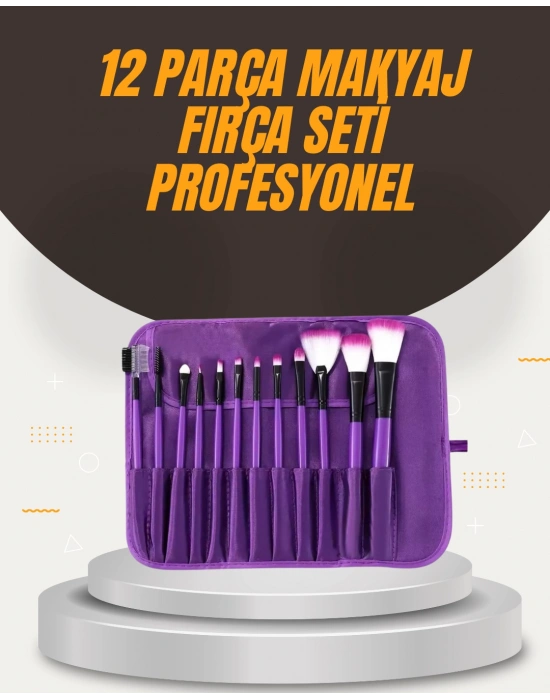Fondöten, Allık ve Far Uygulamalarına Uygun 12 Parça Makyaj Fırça Takımı Ergonomik Saplı