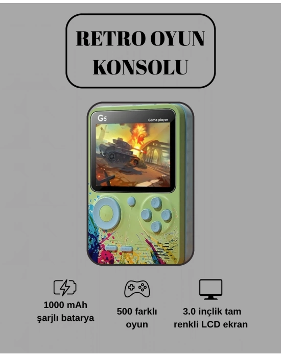 G5 Game Box Retro Mini Oyun Konsolu – 500 Dahili Oyun