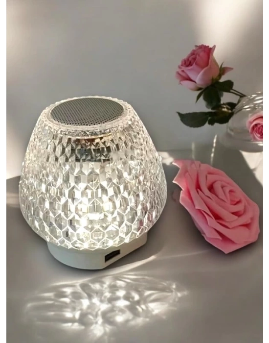 G5 Kristal Şarjlı Masa Lambası - 7 Renk Gece Lambası ve Bluetooth Hoparlör