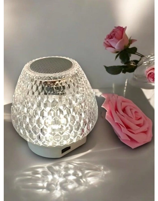 G5 Kristal Şarjlı Masa Lambası - 7 Renk Gece Lambası ve Bluetooth Hoparlör