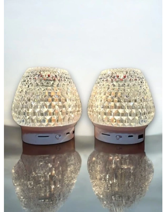 G5 Kristal Şarjlı Masa Lambası - 7 Renk Gece Lambası ve Bluetooth Hoparlör
