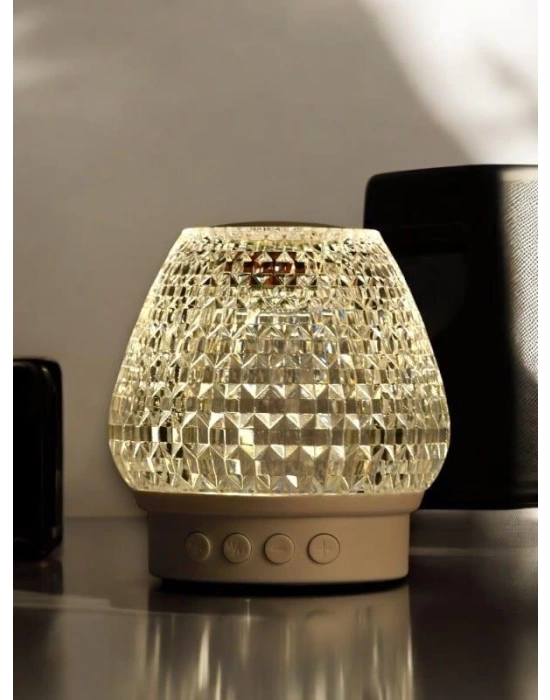 G5 Kristal Şarjlı Masa Lambası - 7 Renk Gece Lambası ve Bluetooth Hoparlör