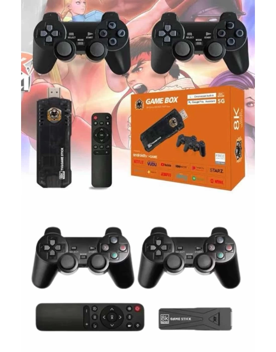 Game Stick Çift Oyun Konsolu Smart TV Game Box 8k Ultra HD 64 Gb