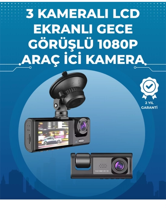 Gece Görüşlü 3lü Araç Kamerası – Geri Görüş Destekli, 170° Geniş Açı