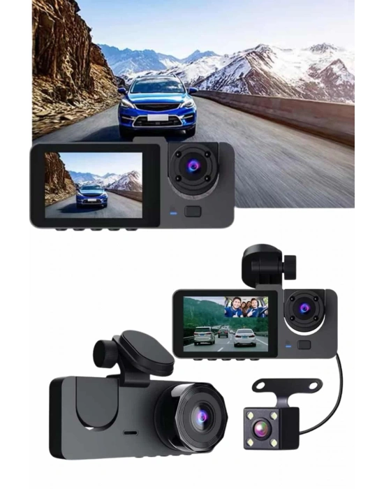 Gece Görüşlü DVR 3 Lensli Araç İçi Sürüş Kamerası Video Kaydedici
