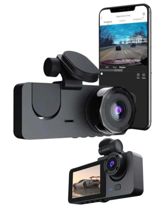 Gece Görüşlü DVR 3 Lensli Araç İçi Sürüş Kamerası Video Kaydedici