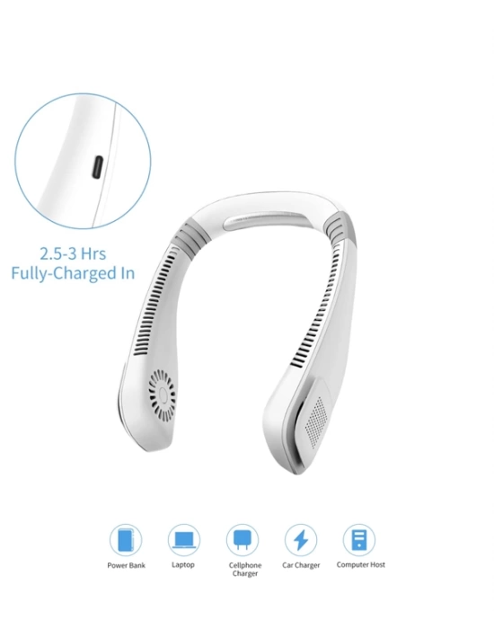 Giyilebilir Sessiz Fan | 224g Hafif, Bladeless Güvenli Tasarım, 5 Vitesli Soğutma, USB Şarjlı Fan