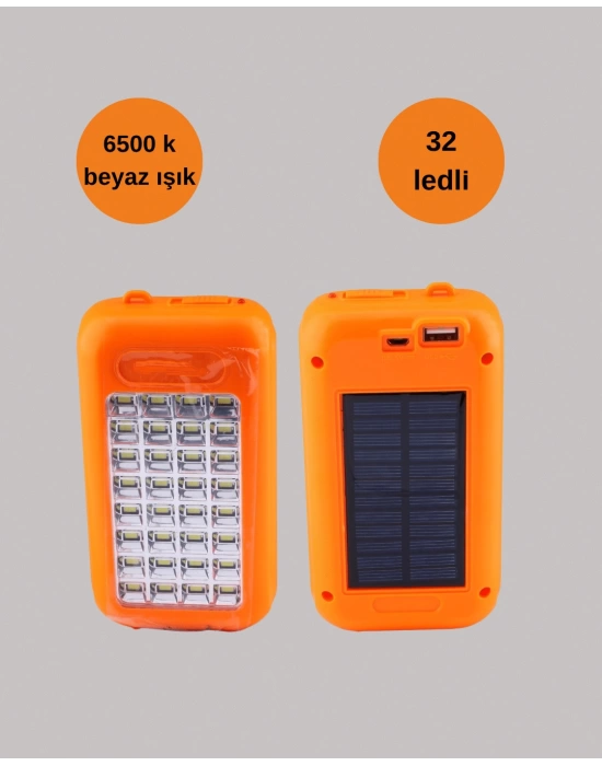Gold Silver GS-875 Outdoor Powerbank & Işıldak – Güneş Paneli, 32 LED, 10000 mAh, Çift Çıkış