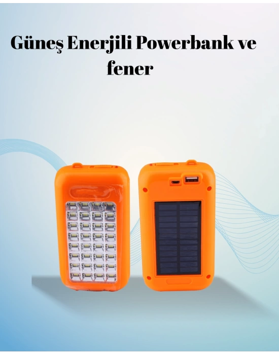 Gold Silver Güneş Enerjili Powerbank Işıldak – 10000 mAh, 32 LED, Çift USB, Su Geçirmez